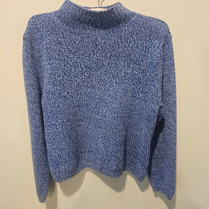 Women's Talbots Petite Blue & White Marled Knit Mock Neck Sweater MP